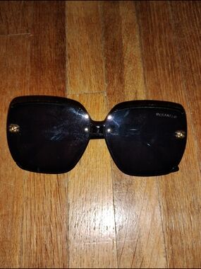 CC Black Oversized Square Sunglasses with Gold Accents